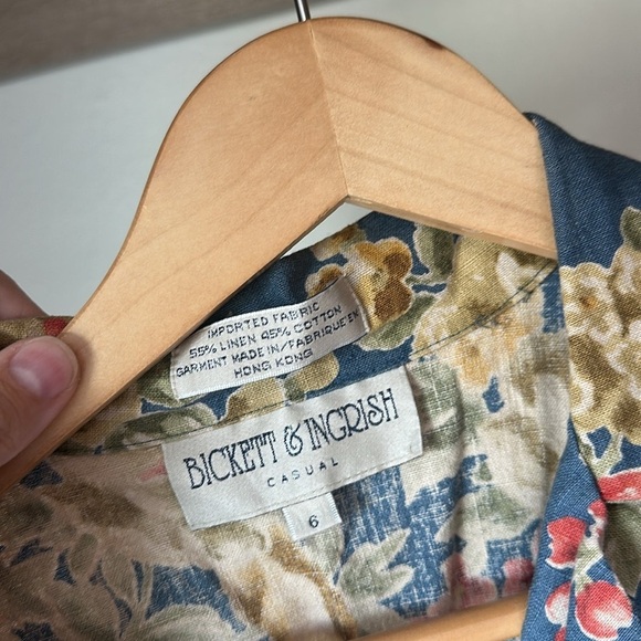 Vintage Bickett & Ingrish Linen Cotton Floral Sleeveless Collared Top 6 - Picture 4 of 9